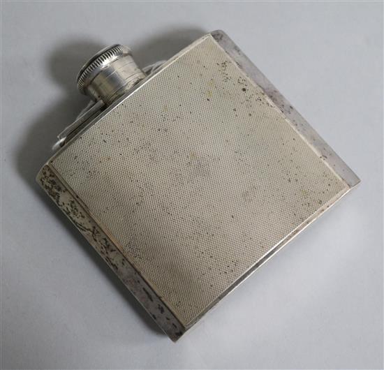 A 1930s engine turned silver hip flask, Birmingham, 1936, 97mm